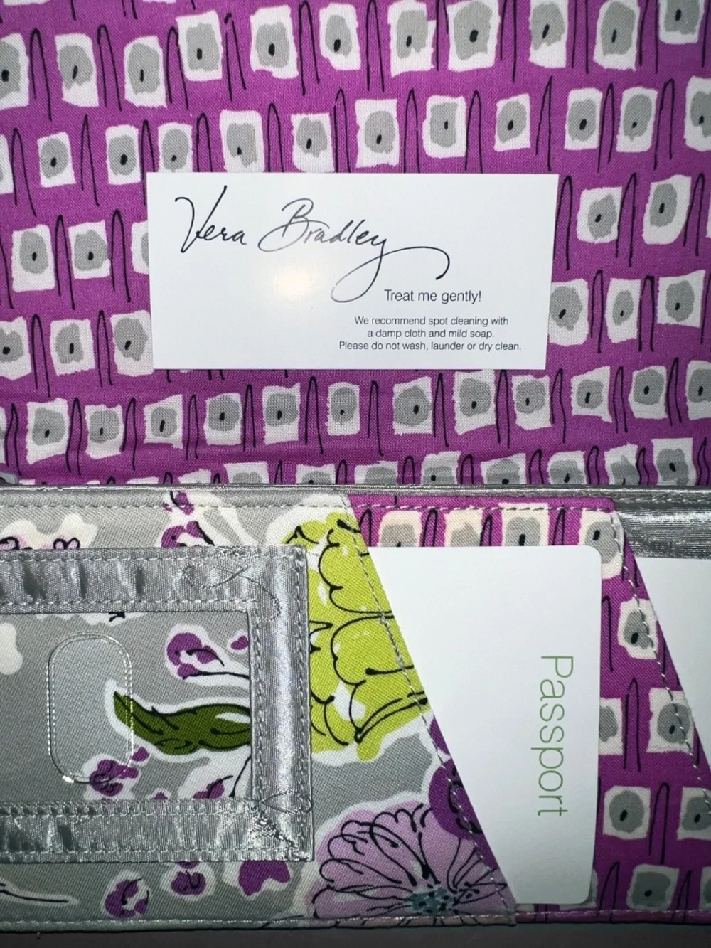 Vera Bradley Long Gray Floral Passport Wallet